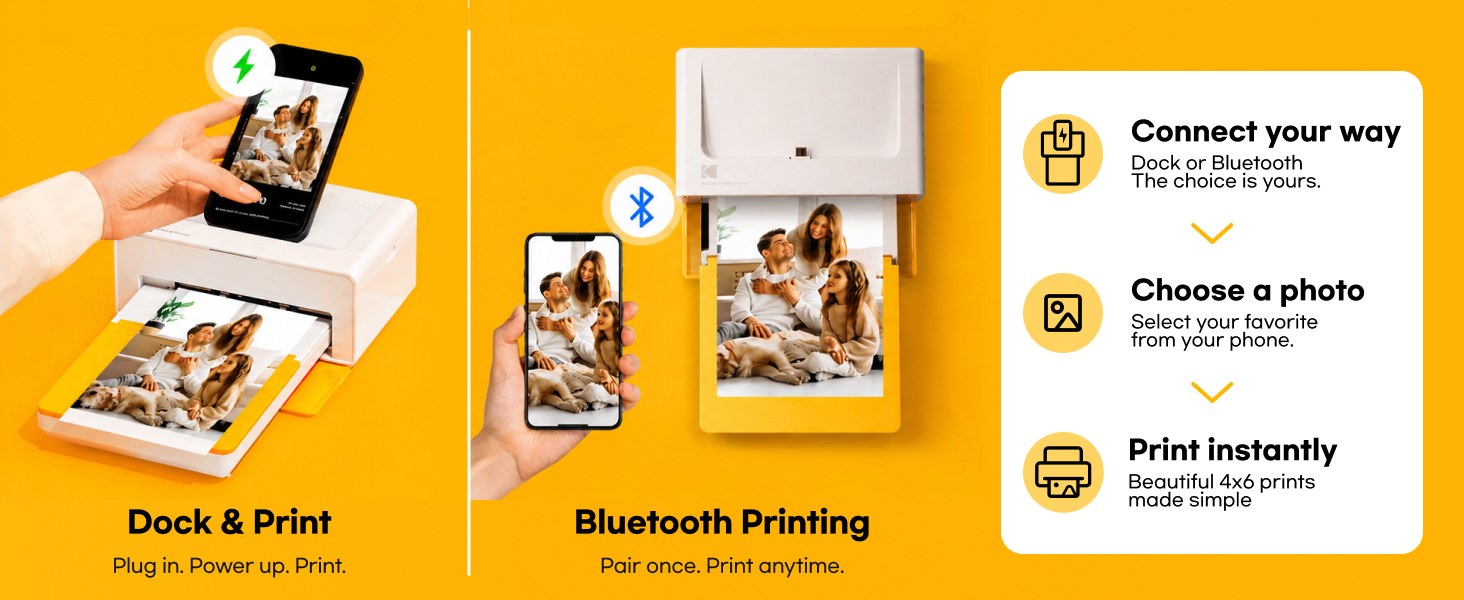 Dock and print! Plug in, power up, and print.