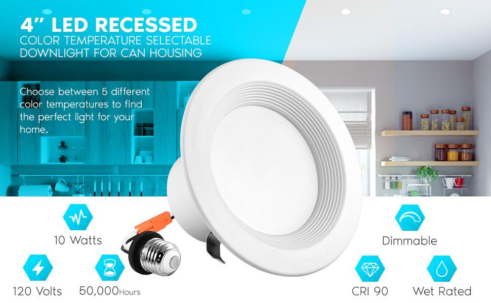 Luxrite LED Dimmable Recessed Can Light Retrofit Downlight CCT Adjustable 5 Color Temperature