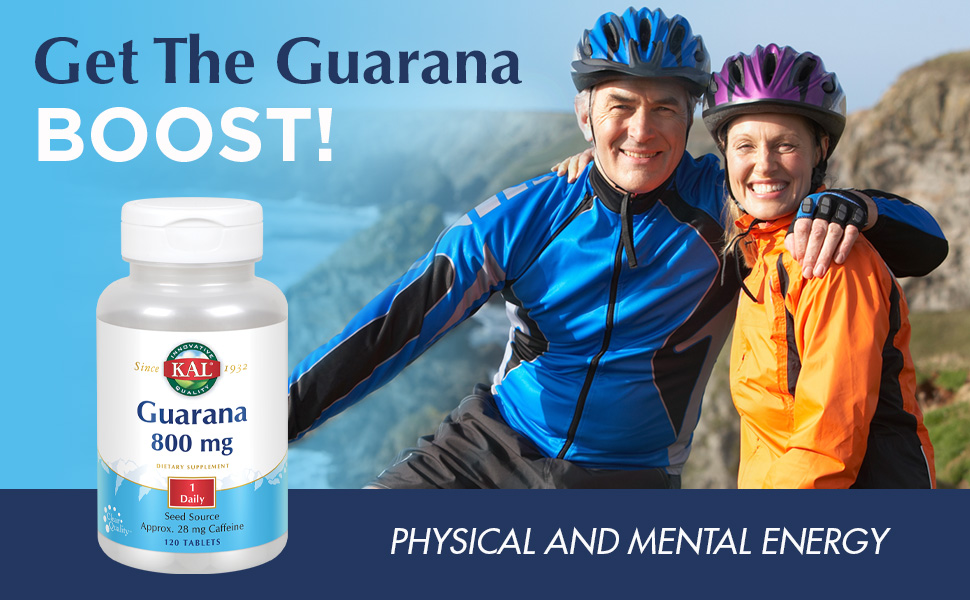 KAL Guarana 800 mg Approx. 28 mg of Naturally Occurring Caffeine Healthy Energy &amp; Focus Support
