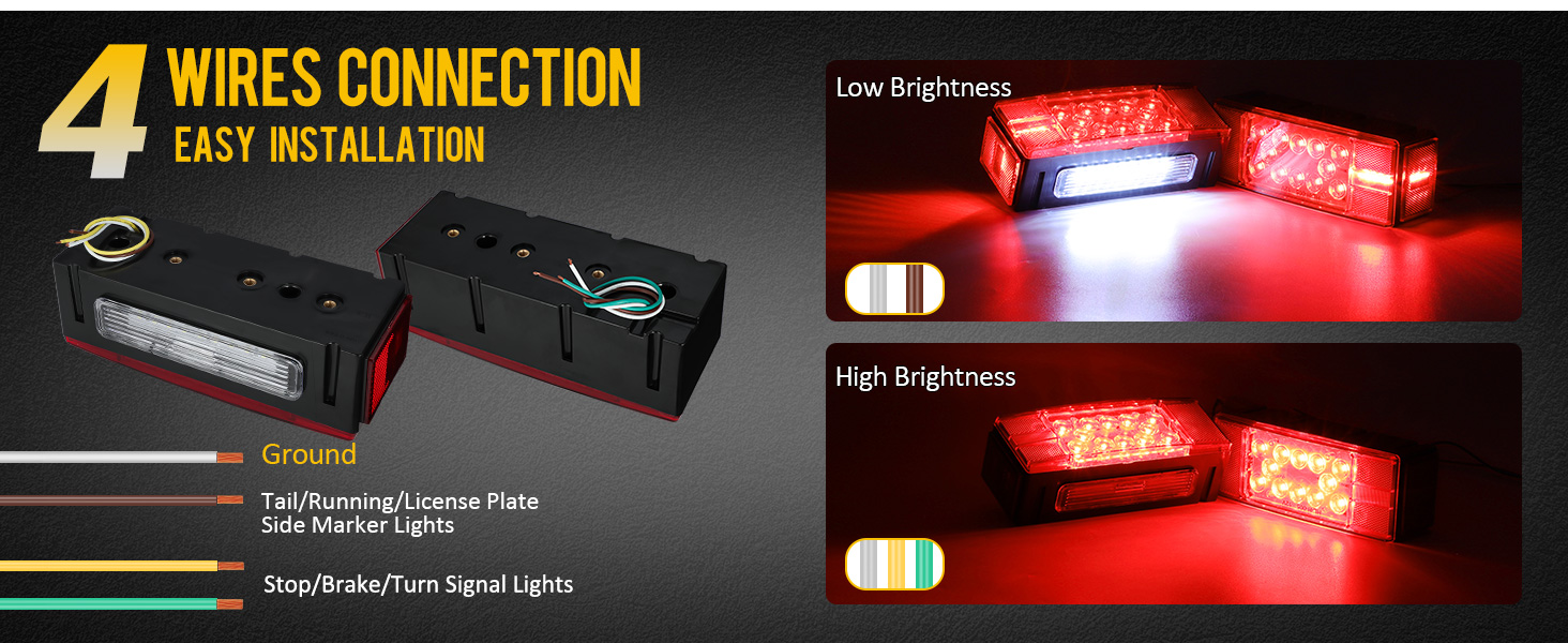 partsam 12v led submersible low profile rectangular trailer lights