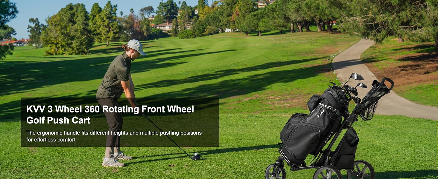 KVV 3 Wheel 360 Rotating Front Wheel Golf Push Cart