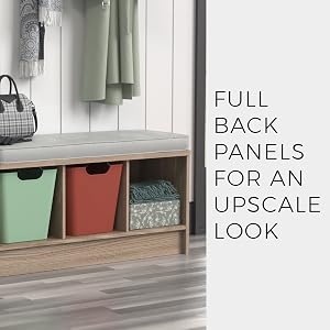 Storage bench with full back panels for an upscale look