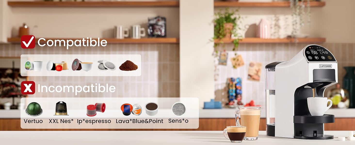 Capsule compatibility reference guide for a coffee machine &amp;amp; maker, preventing wrong pod purchases