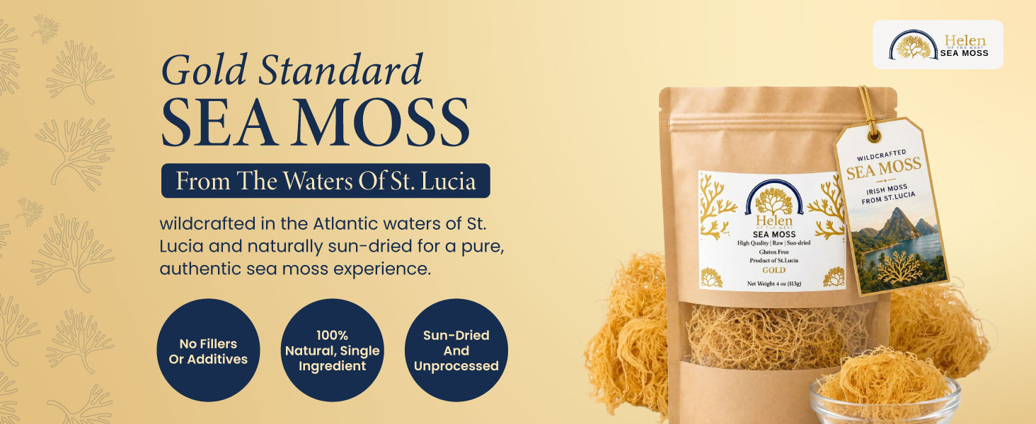 Helen of the West Mixed Wildcrafted Sea Moss from St. Lucia with Gold, Green and Purple varieties