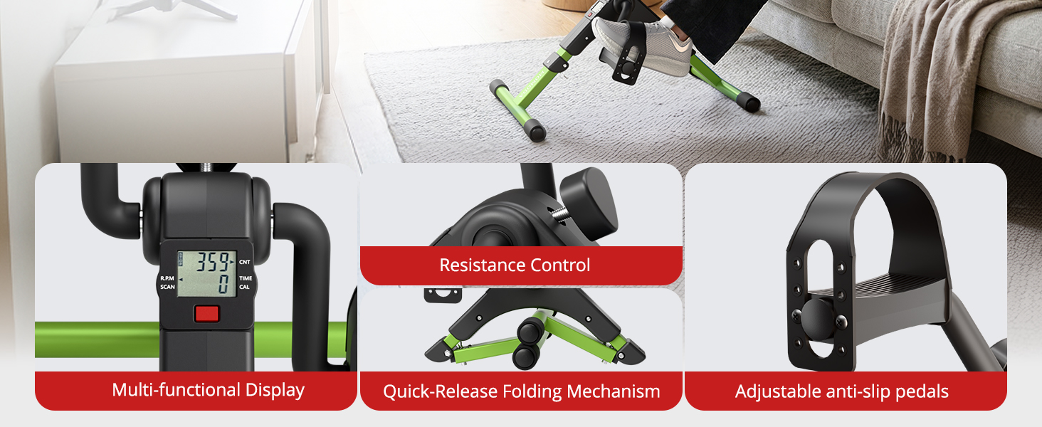 momoda pedal exerciser: display, resistance, folding, anti-slip pedals
