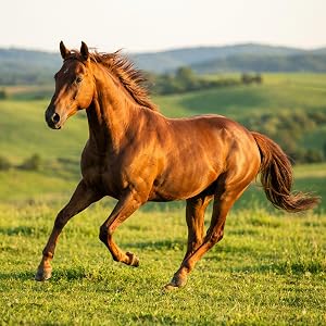 Horse running in pasture representing strength and performance support