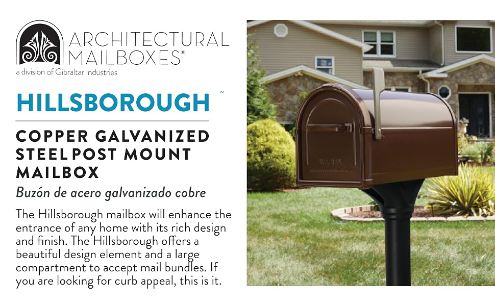 Hillsborough Post Mount Mailbox – Copper brown