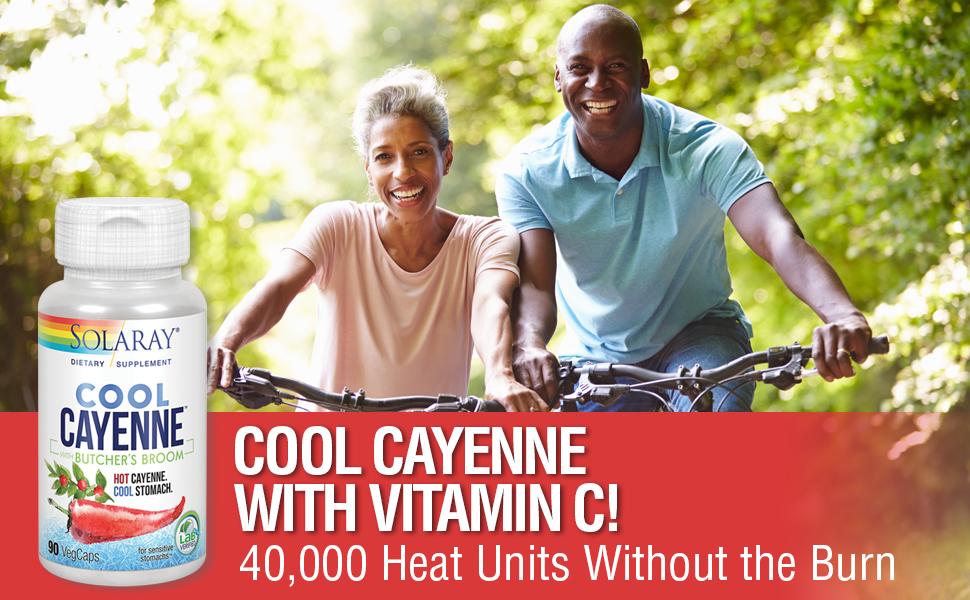 Solaray Cool Cayenne Pepper 40,000 HU w/ Butcher’s Broom for Healthy Circulation Support 90 VegCaps