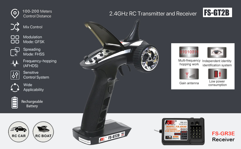 Flysky FS-GT2B RC Transmitter with FS-GR3E Receiver