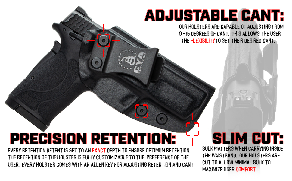 Concealed carry iwb holster kydex boltaron adjustable cant retention with slim cut