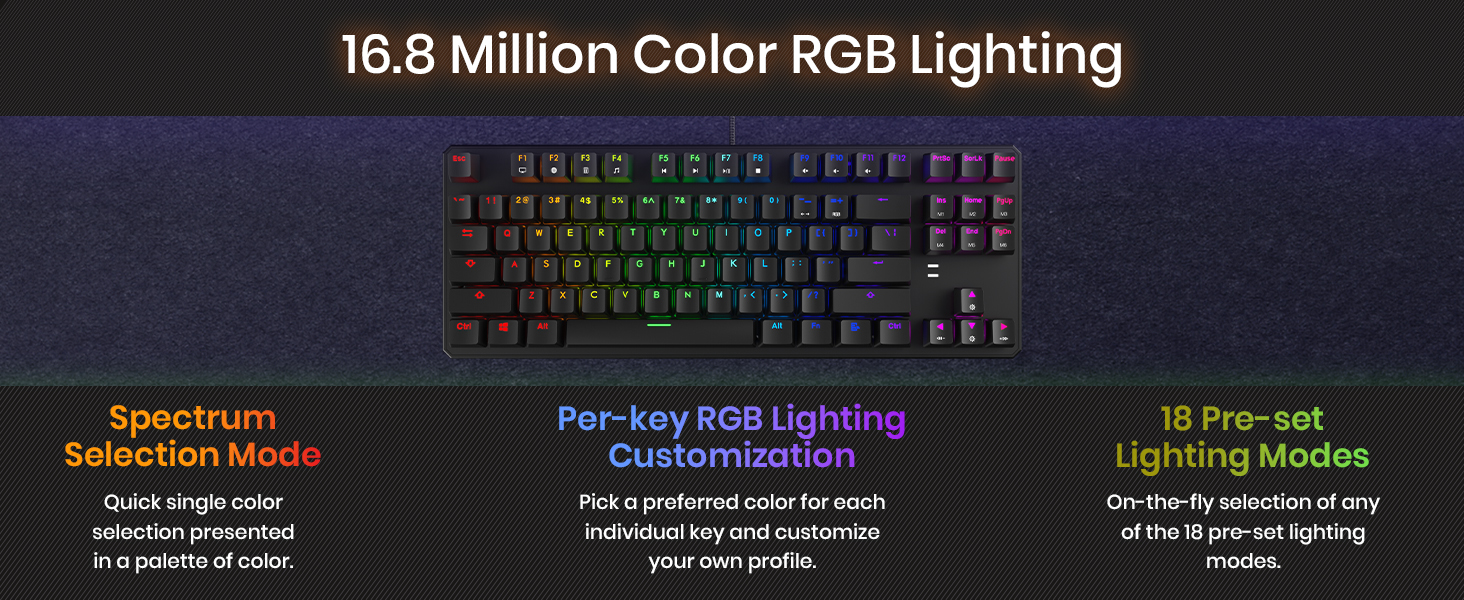 Tecware Phantom 87 RGB mechanical keyboard per key lighting compact gaming keyboard wired