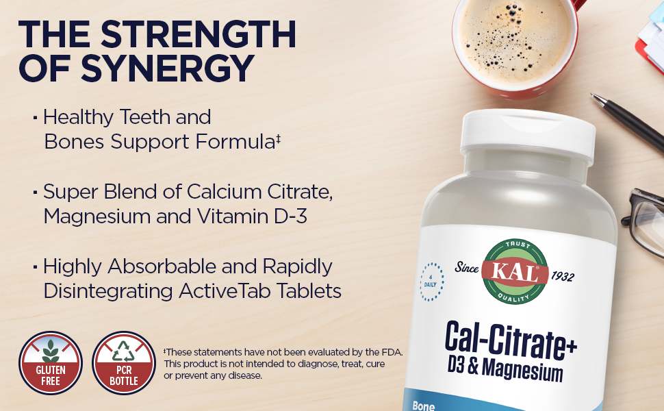 KAL Cal-Citrate Plus 1000mg Calcium Citrate Magnesium Vitamin D3 Healthy Bones Teeth 240 Tablets