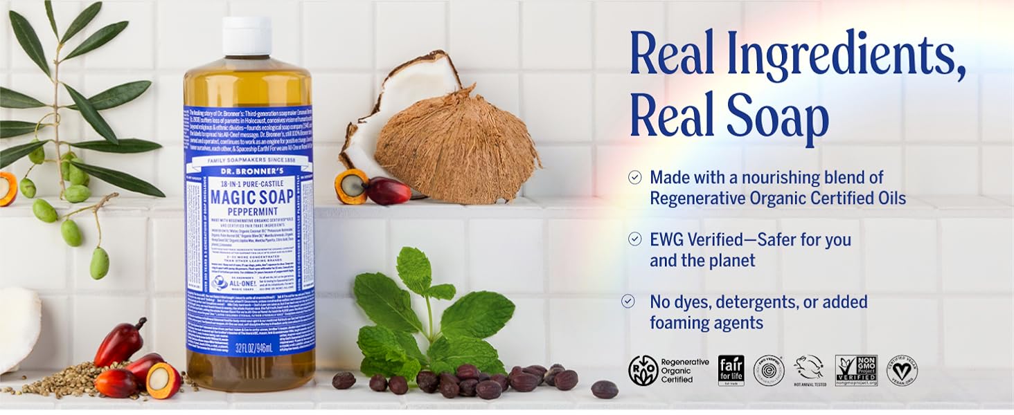 Real ingredients, real soap. simple ingredients, regenerative Organic Certified oils