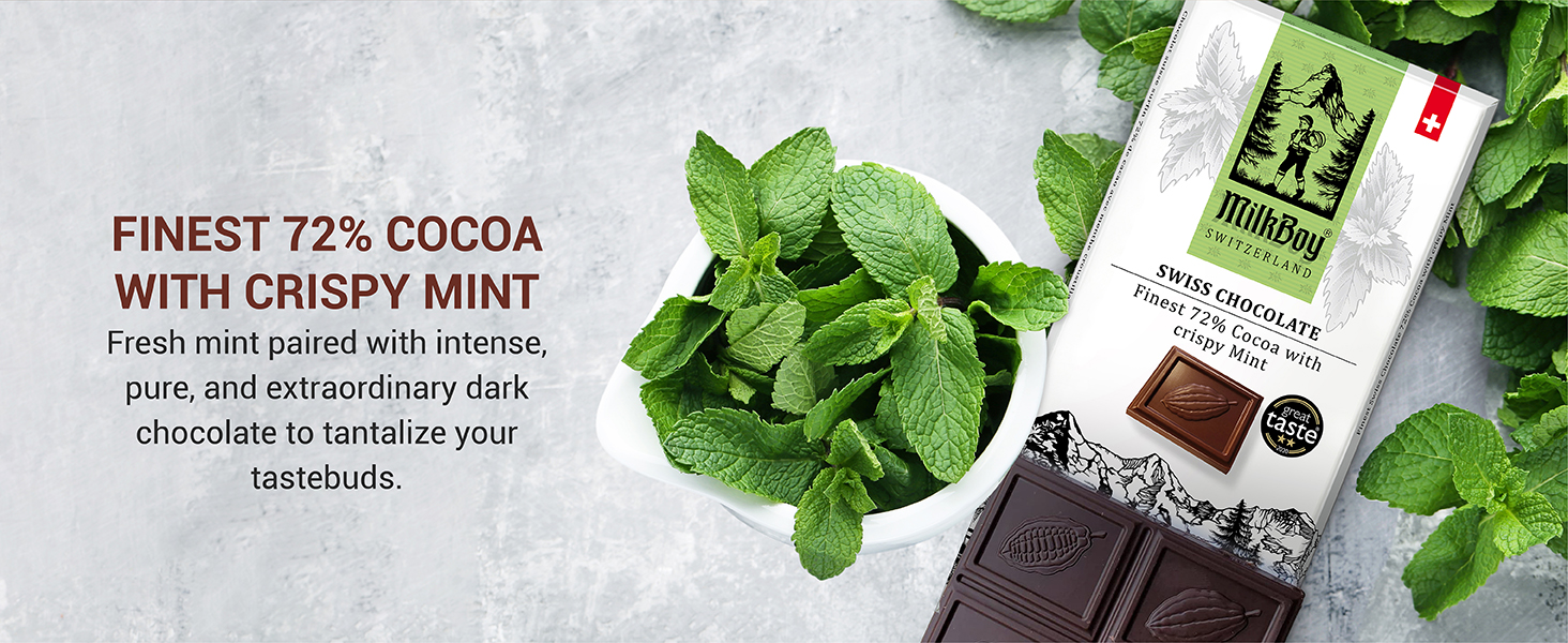 Milkboy Swiss Mint Dark Chocolates - All Natural 72% Dark Cocoa with Crispy Mint Chocolate Mint