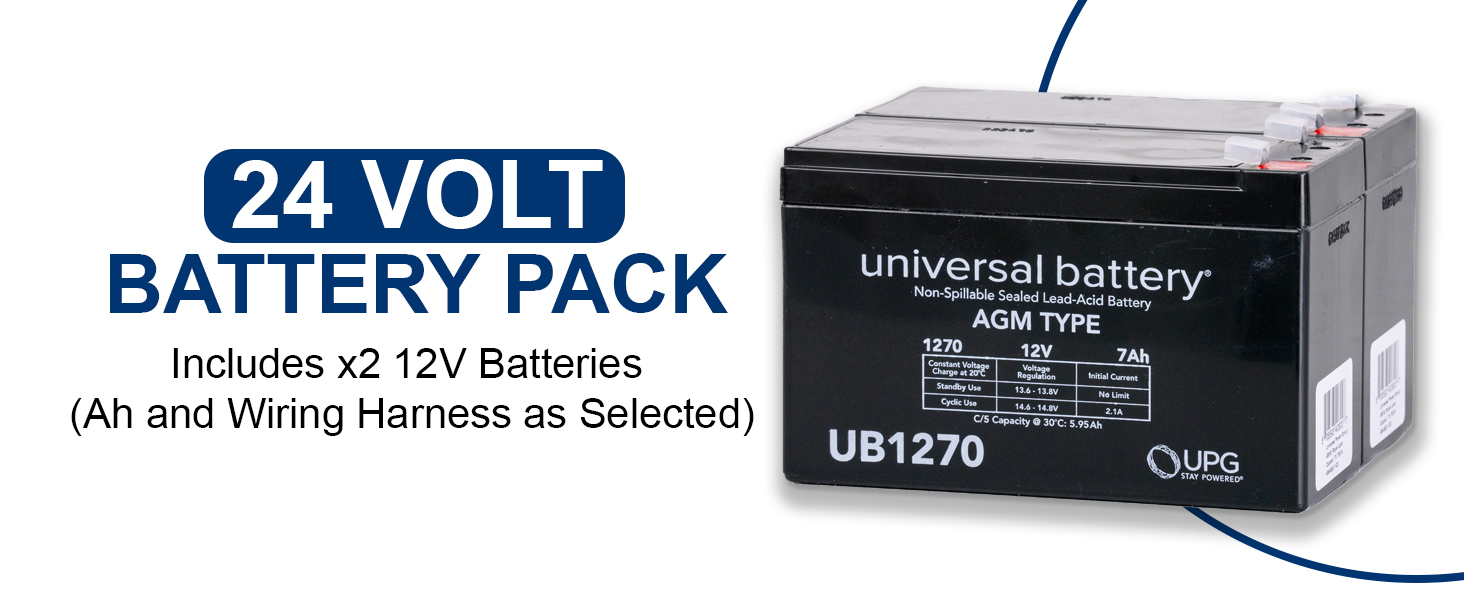 24 Volt Battery Packs include 2 12 Volt Batteries (AH and Wiring Harness as selected)