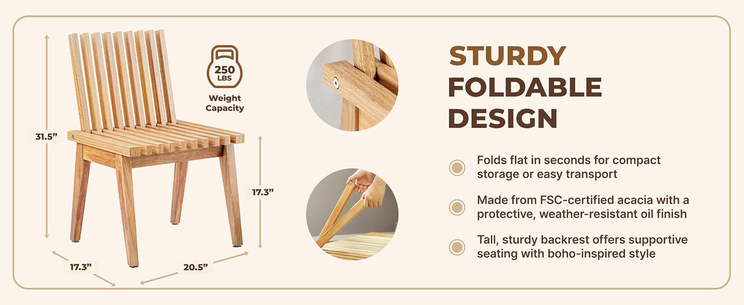 Melino Wooden Folding Tamarack Chair sturdy foldable design