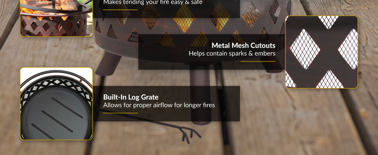 Log poker makes tending to fire safe metal mesh cutouts built-in log grate for proper air flow