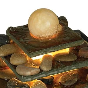 Pyramid 9" High Slate Stone Feng Shui Table Fountain with LED Light