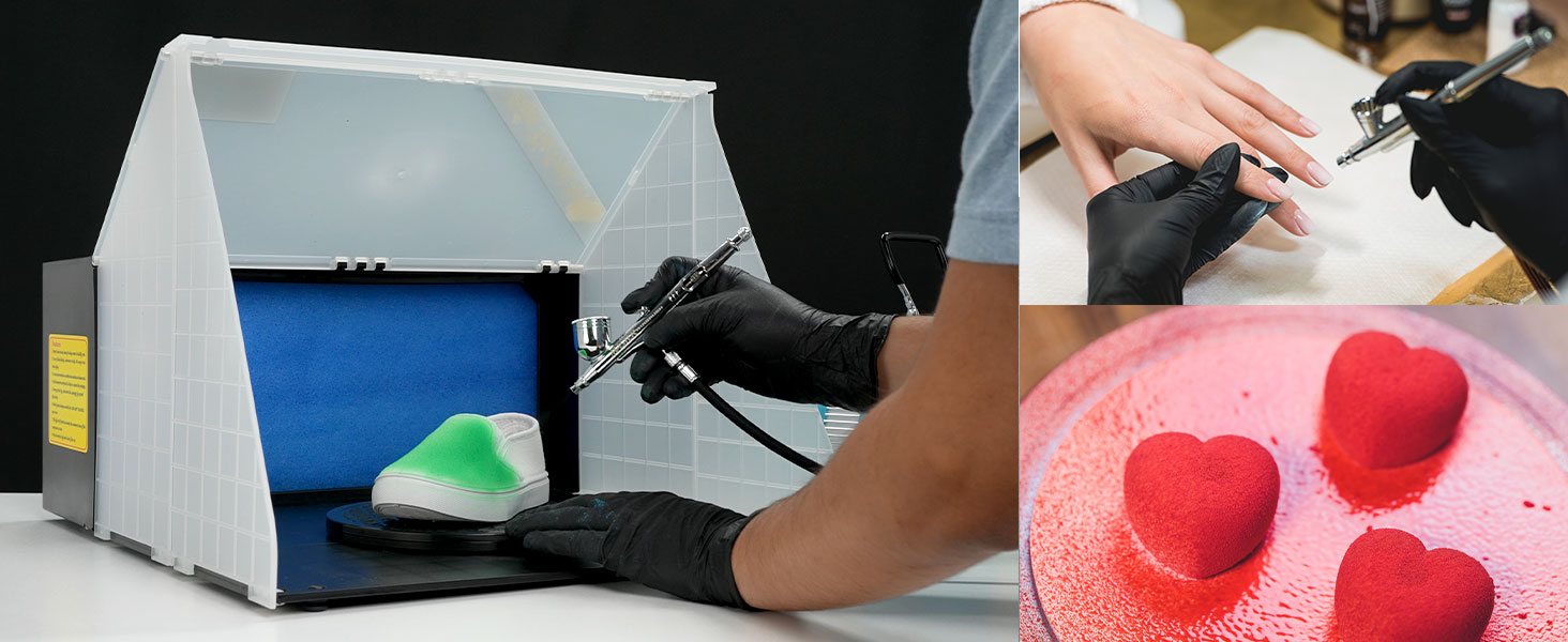 Master Airbrush portable spray booth with filter, ideal for shoes, nails, cakes, and crafts