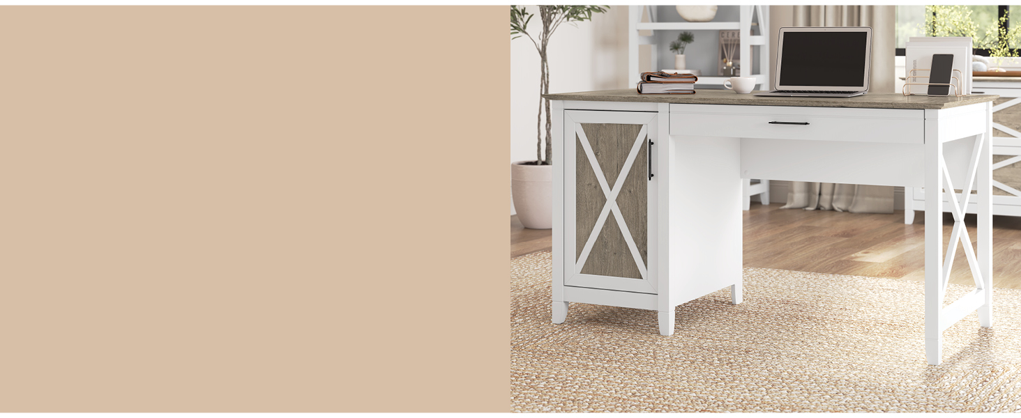 modern farmhouse desk computer home office with storage keyboard tray white coastal small work shelf