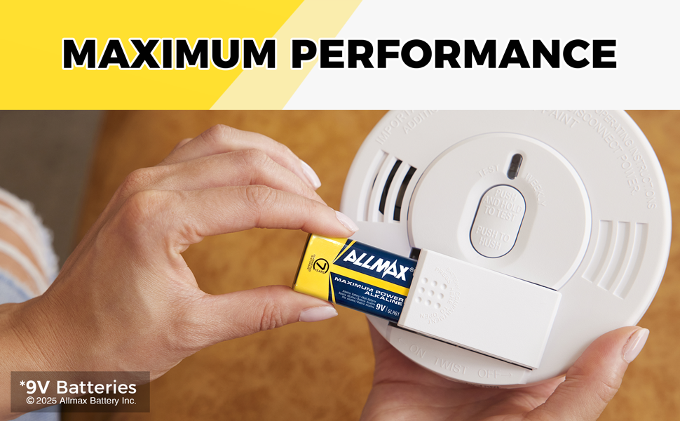 Allmax 9V batteries for electronic devices including smoke detectors, carbon monoxide detectors