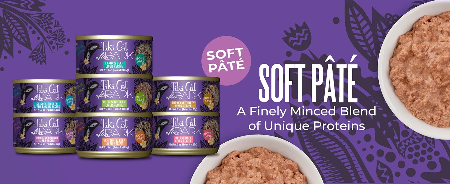 tiki cat after dark foods soft pate texture fluffy easy to eat high protein moisture smooth minced