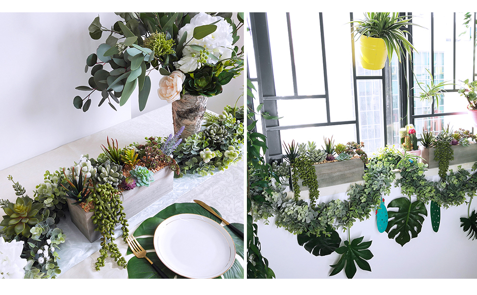 Artificial Pre-Made Succulent Wood Planter Arrangement