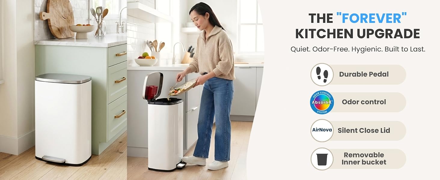 white kitchen trash can 13 gallon better than kohler stainless steel 50l step bin