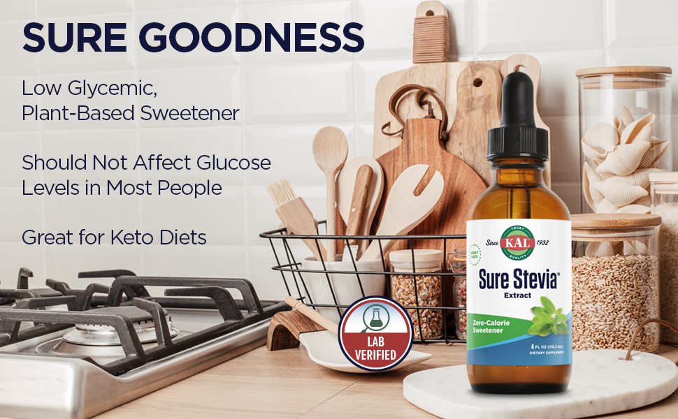 KAL Sure Stevia Liquid Extract 4 oz Best-Tasting Zero Calorie Low Glycemic Baking 775 Servings