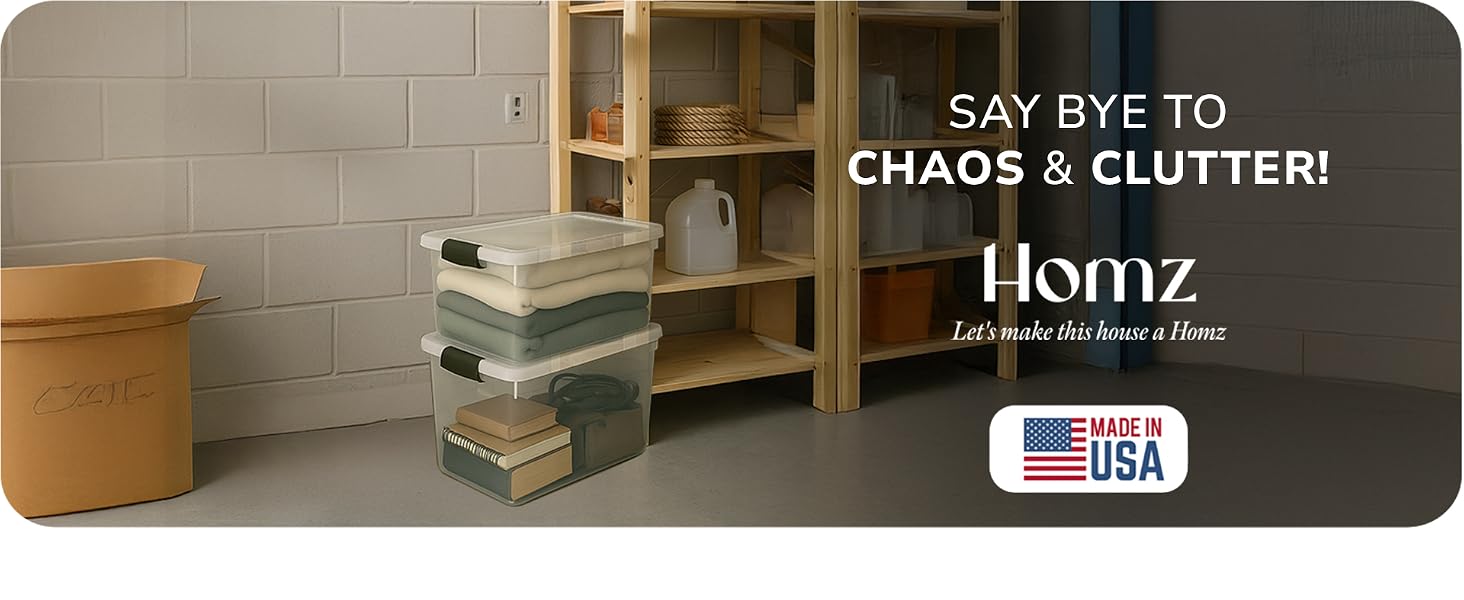 Homz 64Qt Stackable Plastic Storage Bin Container Box w/Latch Lid, Clear(2 Pack)