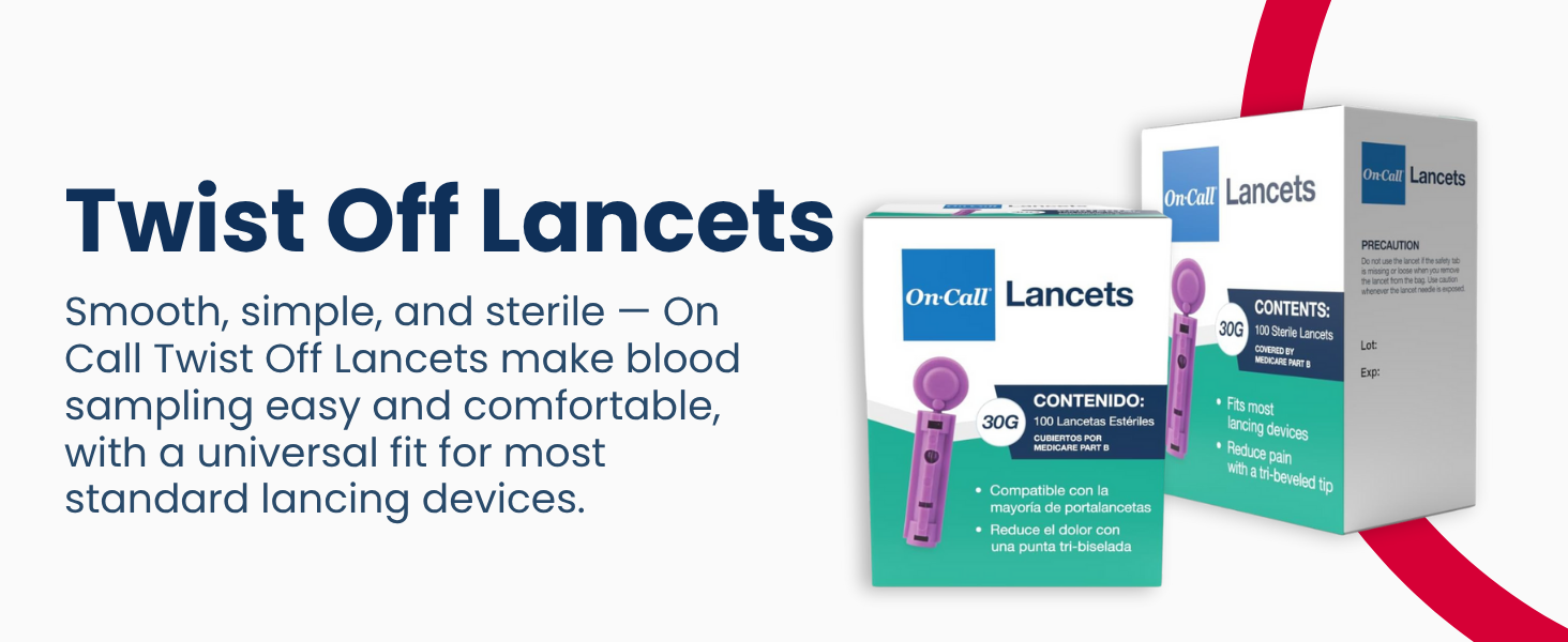 On Call twist off lancets sterile universal fit for smooth comfortable blood sampling