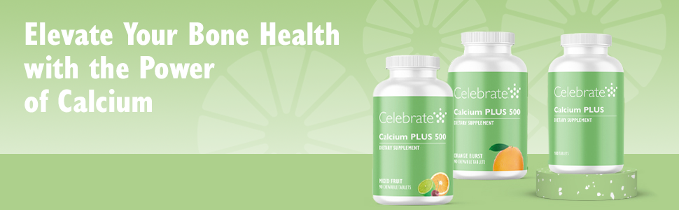 Celebrate Vitamins bariatric calcium plus product line on green background