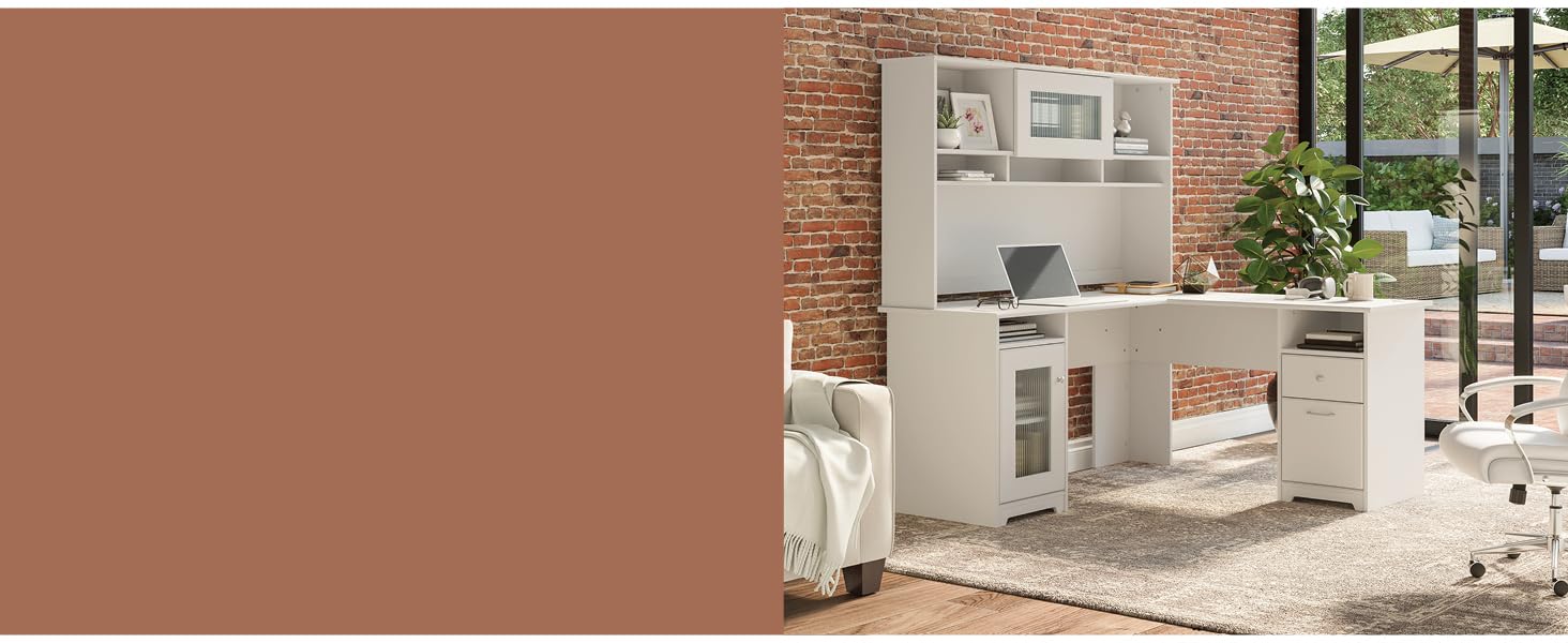 l shaped desk with hutch and drawers corner computer storage work home office cabot bush furniture
