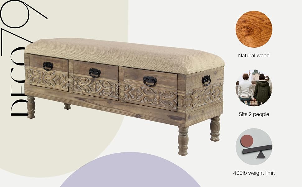 Farmhouse Brown Wood Storage Bench