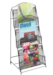 mesh floor rack, three pocket mesh floor rack, magazine rack, steel magazine rack