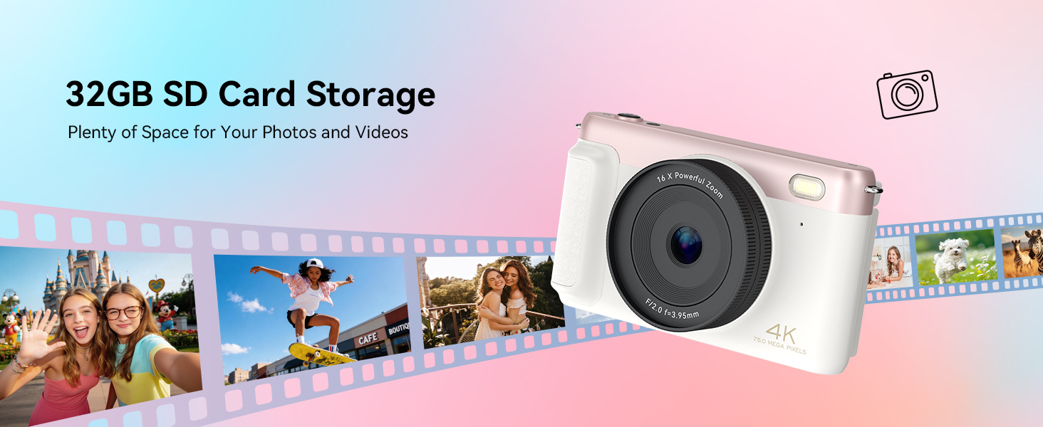 4k digital camera for teenagers photography autofocus pink foldable flip screen