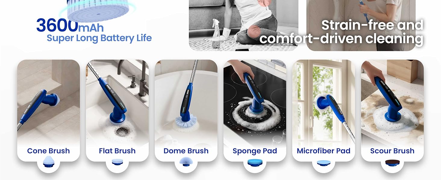 shower tile scrubber, cordless shower scrubber, bath tub scrubber with long handle