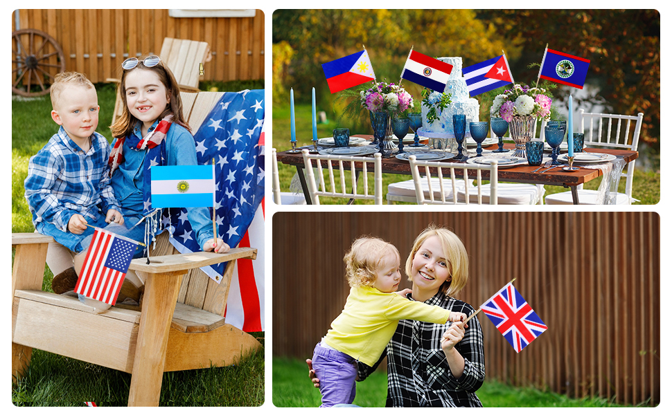 12Pcs Small Flags on Wooden Stick Mini Flag Hand Held Flag Decorations 5x8 Inch