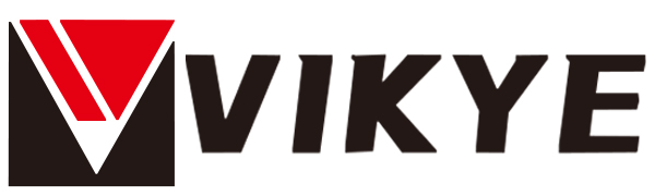 VIKYE company logo in black text on white background, with a stylized red and black triangular symbol to the left.