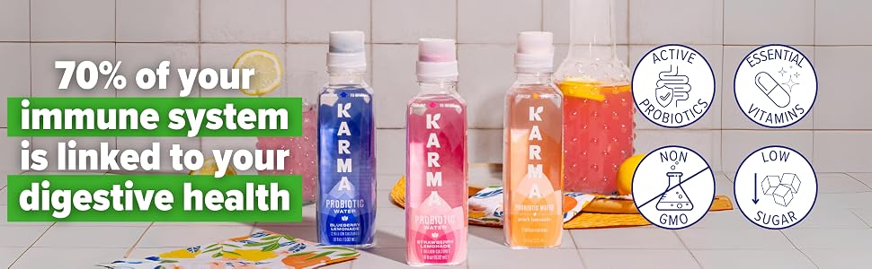 Karma Probiotic Water Immune Support Gut Digestive Health Probiotics Vitamins Non-GMO Low Sugar