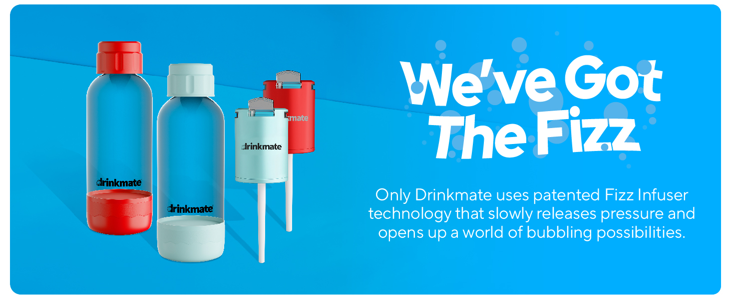 mage of two drinkmate bottles and straw lids with text reading weve got the fizz.