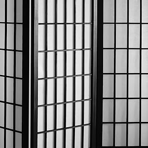 Close up view of black window pane shoji screen