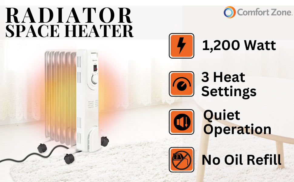 comfort zone oil-filled radiator space heater 1200 watt