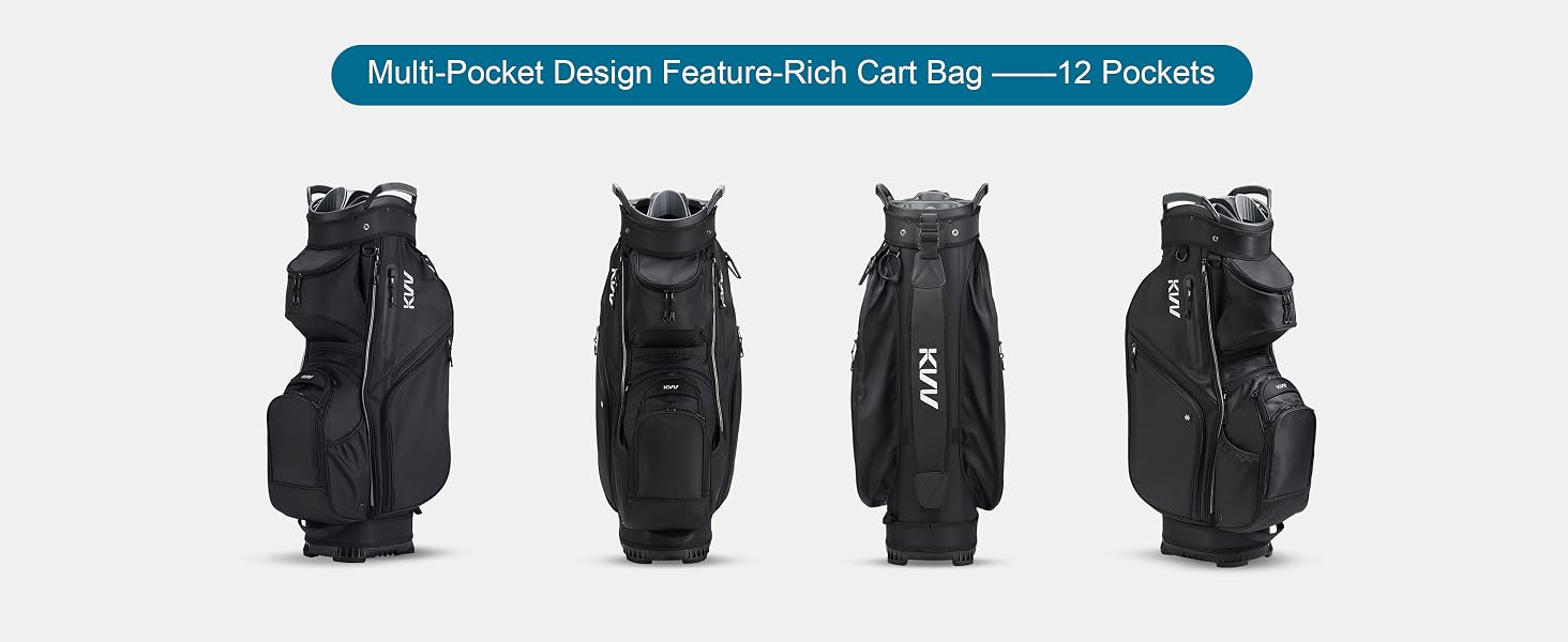 KVV Top-Moded Organizer Cart Bag, Premium Silent Golf Bag with 14 Club Locking Slots
