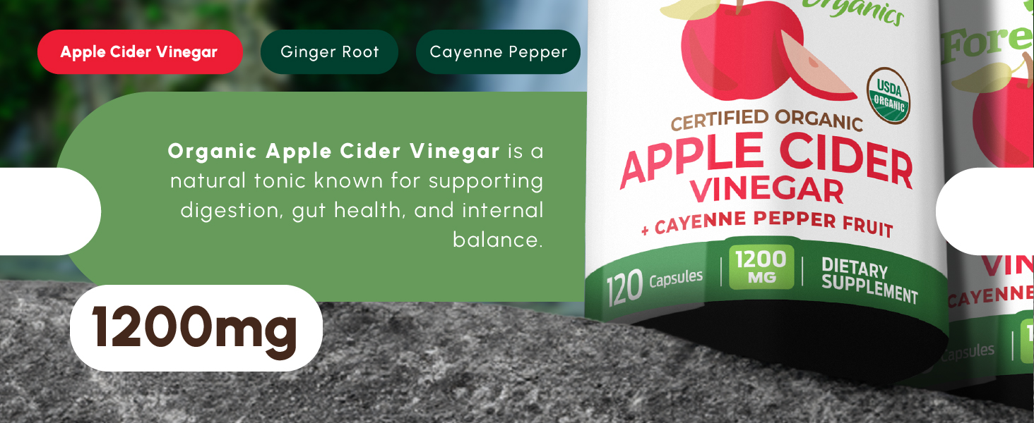 ForestLeaf Organic Apple Cider Vinegar Capsules 1200mg Supports Metabolism, Detox, Digestion, Gut