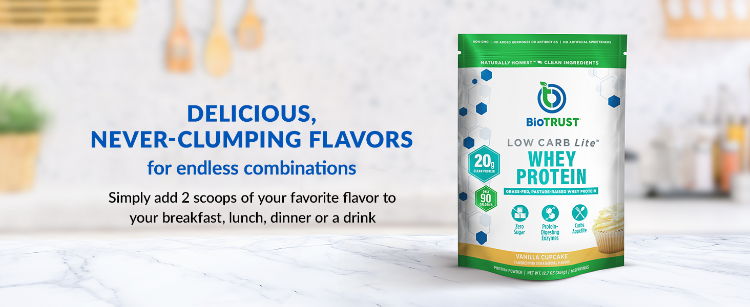 delicious, never clumping protein powder for endless combinations
