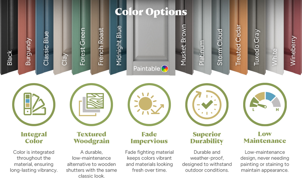 Lifetime Vinyl Shutters Color Options
