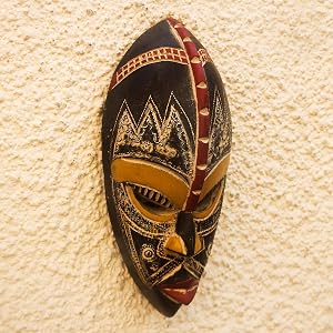 Novica Wood Wall Mask Mascara Decoración mural Home Decor Sculpture Escultura Arte Hanging Colgando