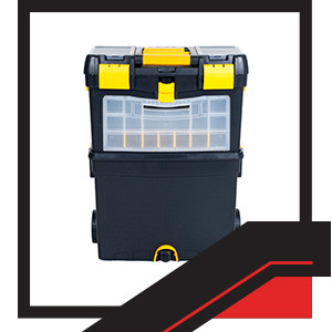 Image of stackable tool box system with wheels.