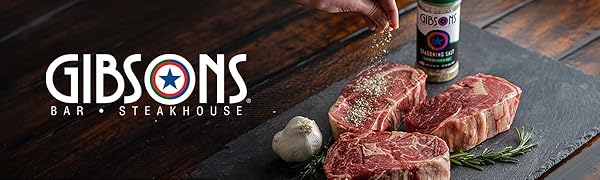 Gibsons Bar &amp;amp; Steahouse Logo with Seasoning Salt and Steaks